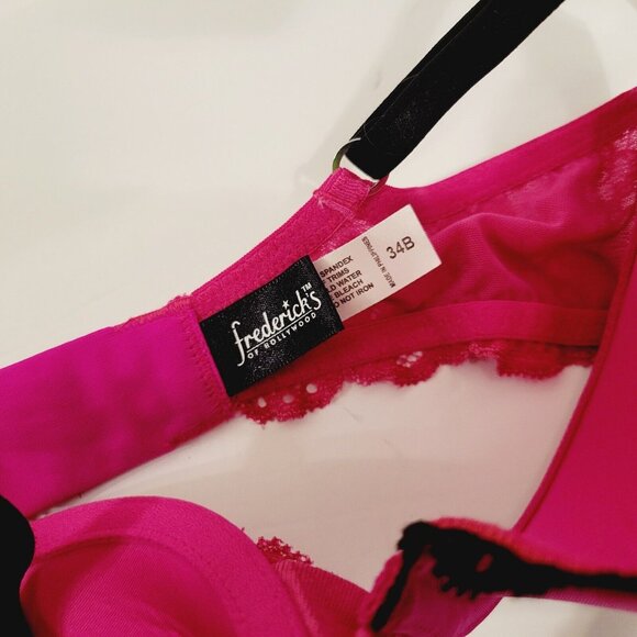 Hot Pink Frederick's of Hollywood 34B Black Trim Lace - Picture 3 of 4